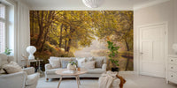 Serene woodland mural with reflections
