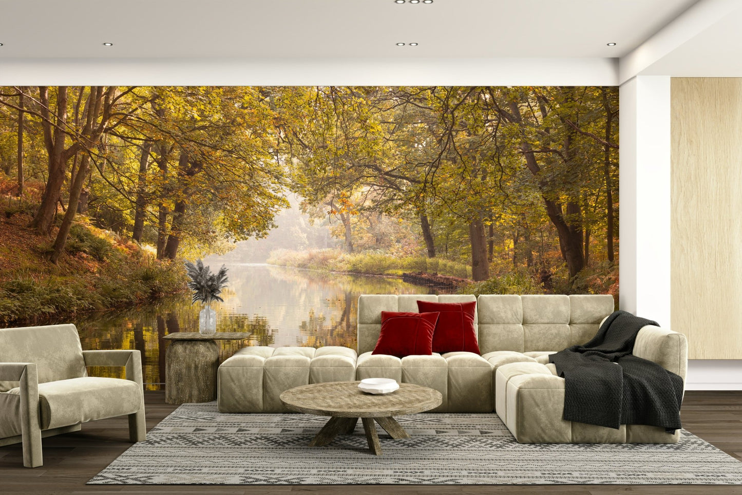 Nature-inspired wall mural with water
