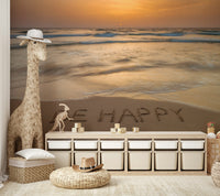 "BE HAPPY" written in sand wallpaper
