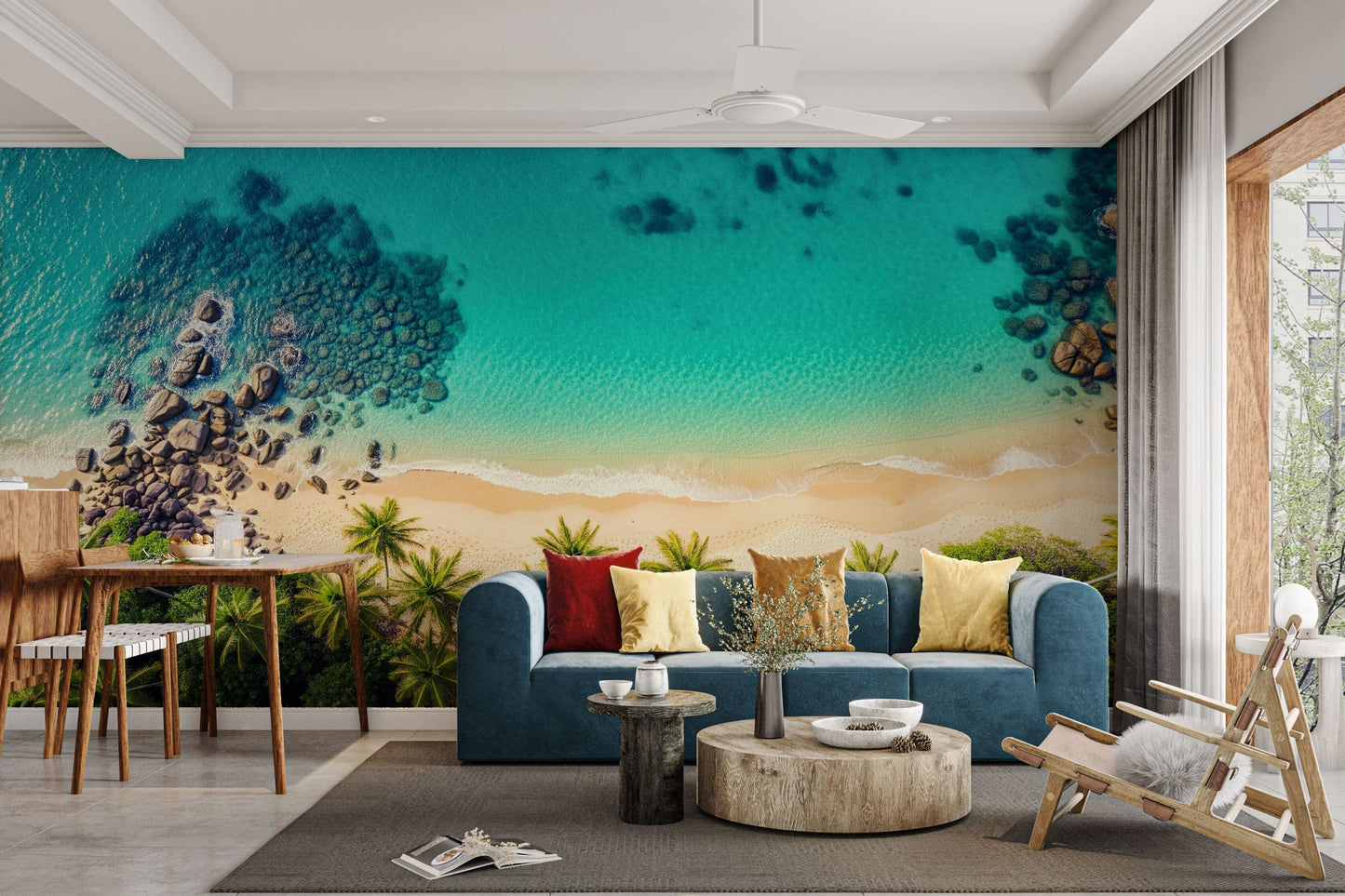 Scenic wallpaper with cartoon shapes and colors

