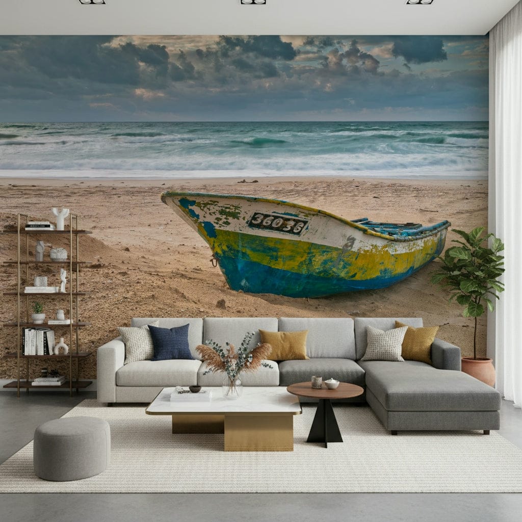 Coastal Art Wallpaper Beautifully textured abandoned boat perfect for a feature wall.