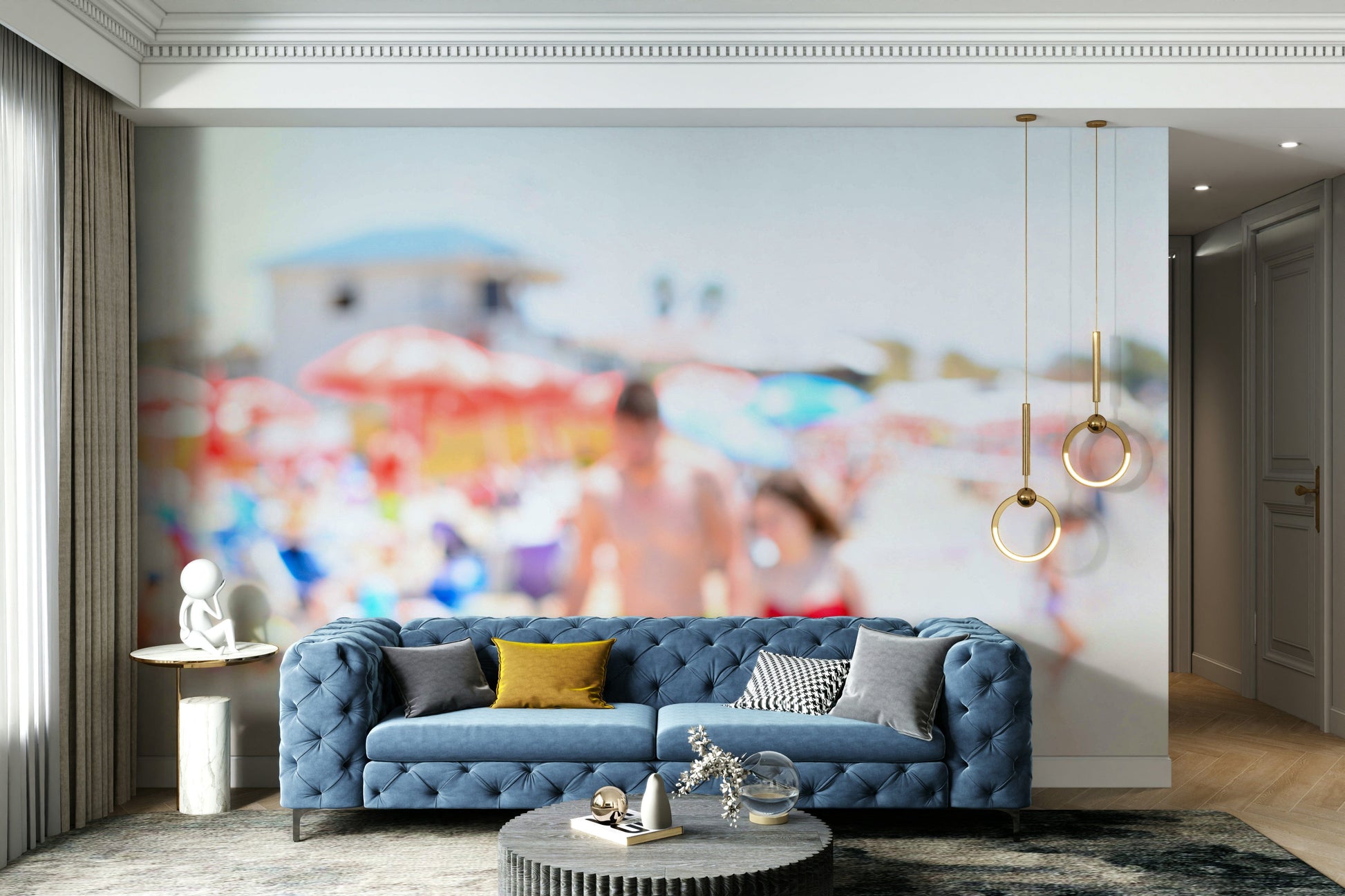 An artistic coastal landscape mural for home decor.

