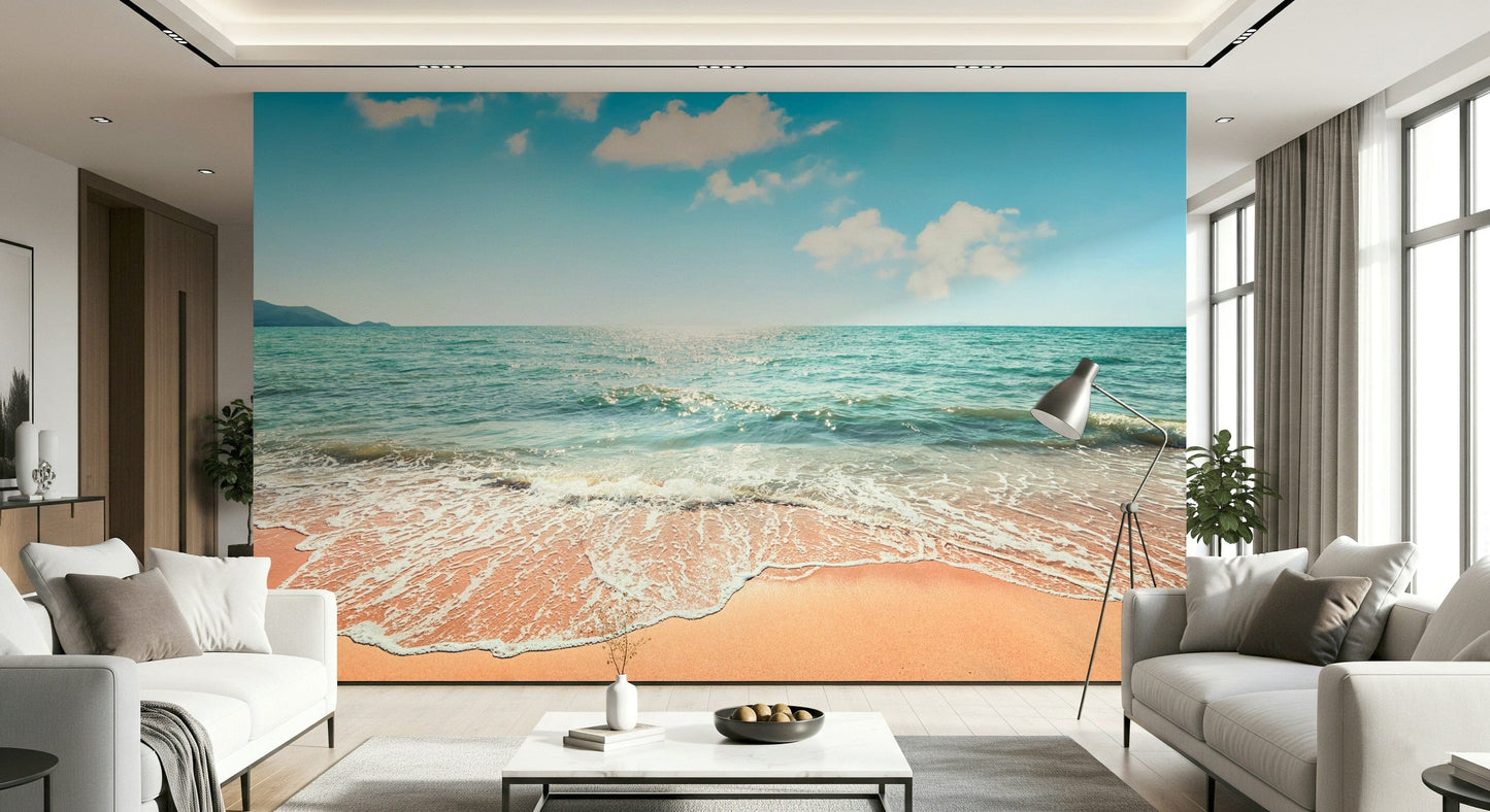 Summer coast view Serene, pristine beach seaside picture wallcovering.