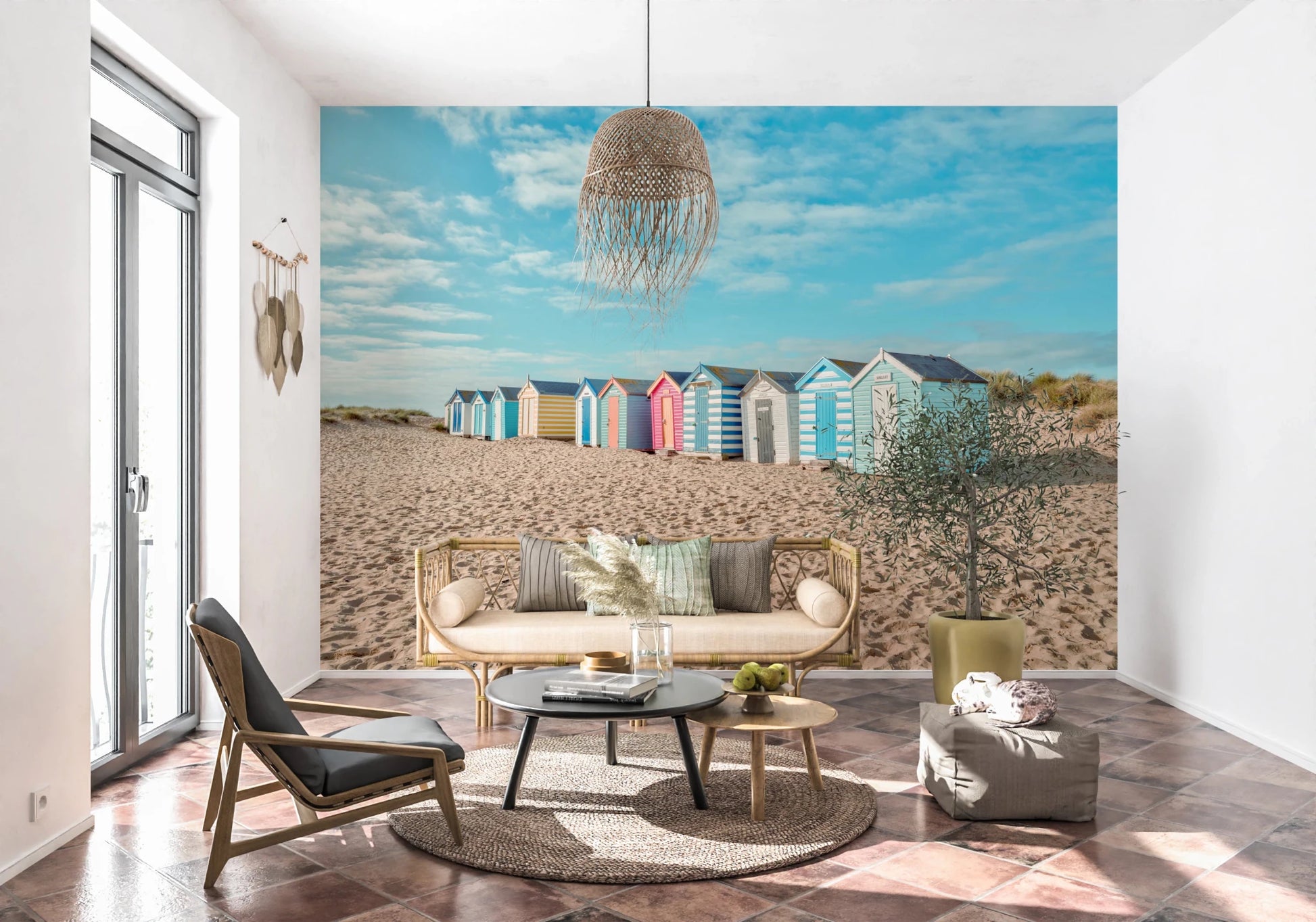 Beach Huts on the Shore Wall Mural