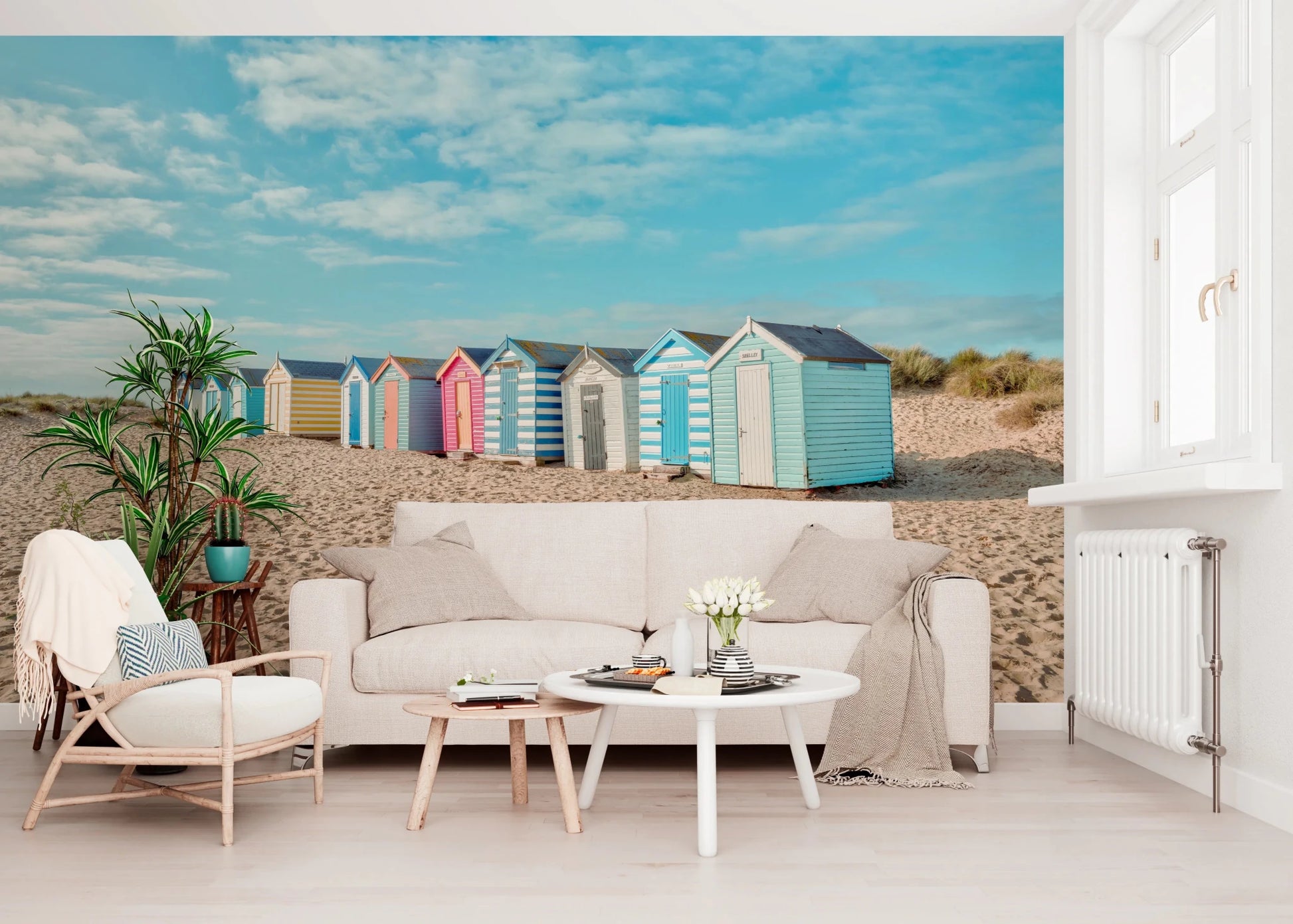 Beach Huts on the Shore Wall Mural