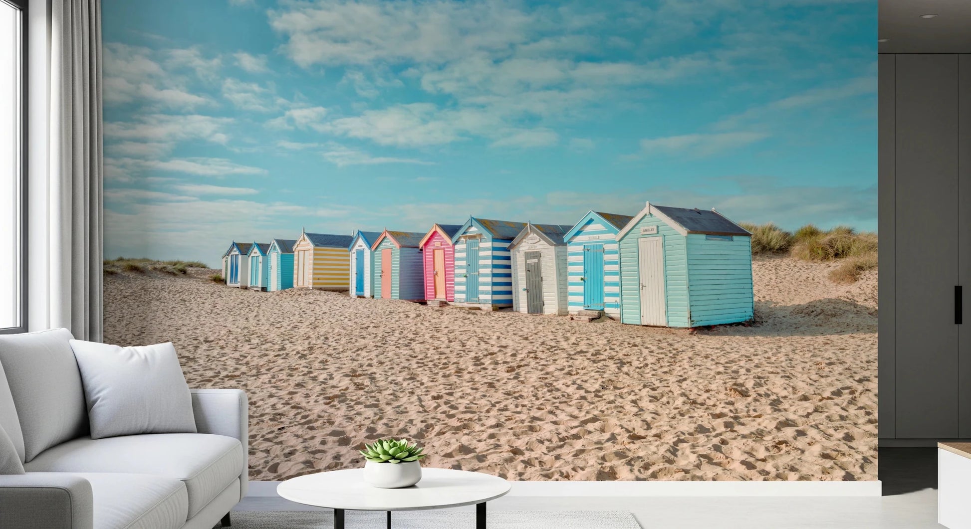 Beach Huts on the Shore Wall Mural