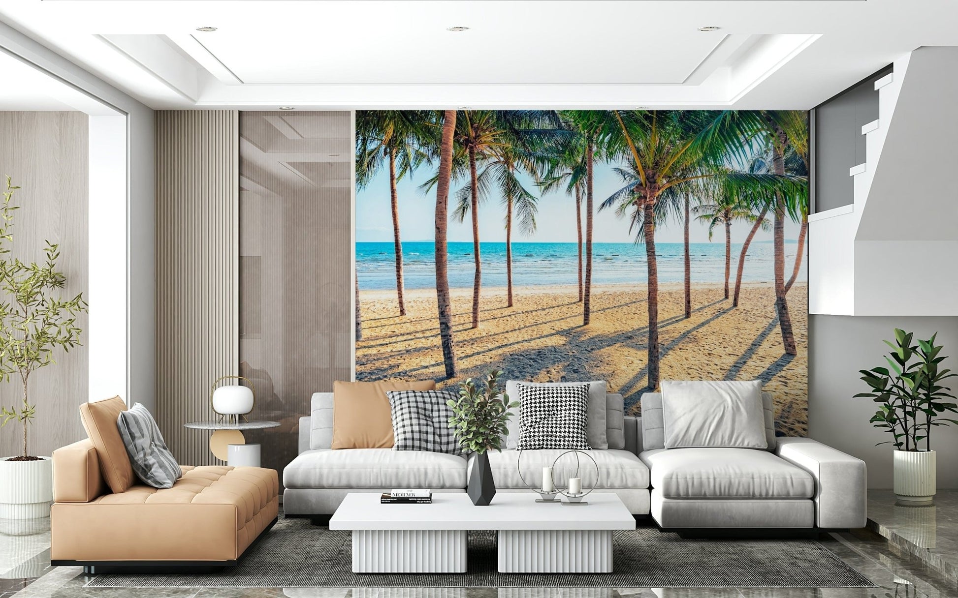 Exotic island grove Beach Palm Paradise wallpaper mural for rooms.