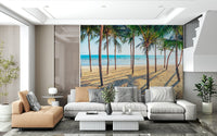 Exotic island grove Beach Palm Paradise wallpaper mural for rooms.