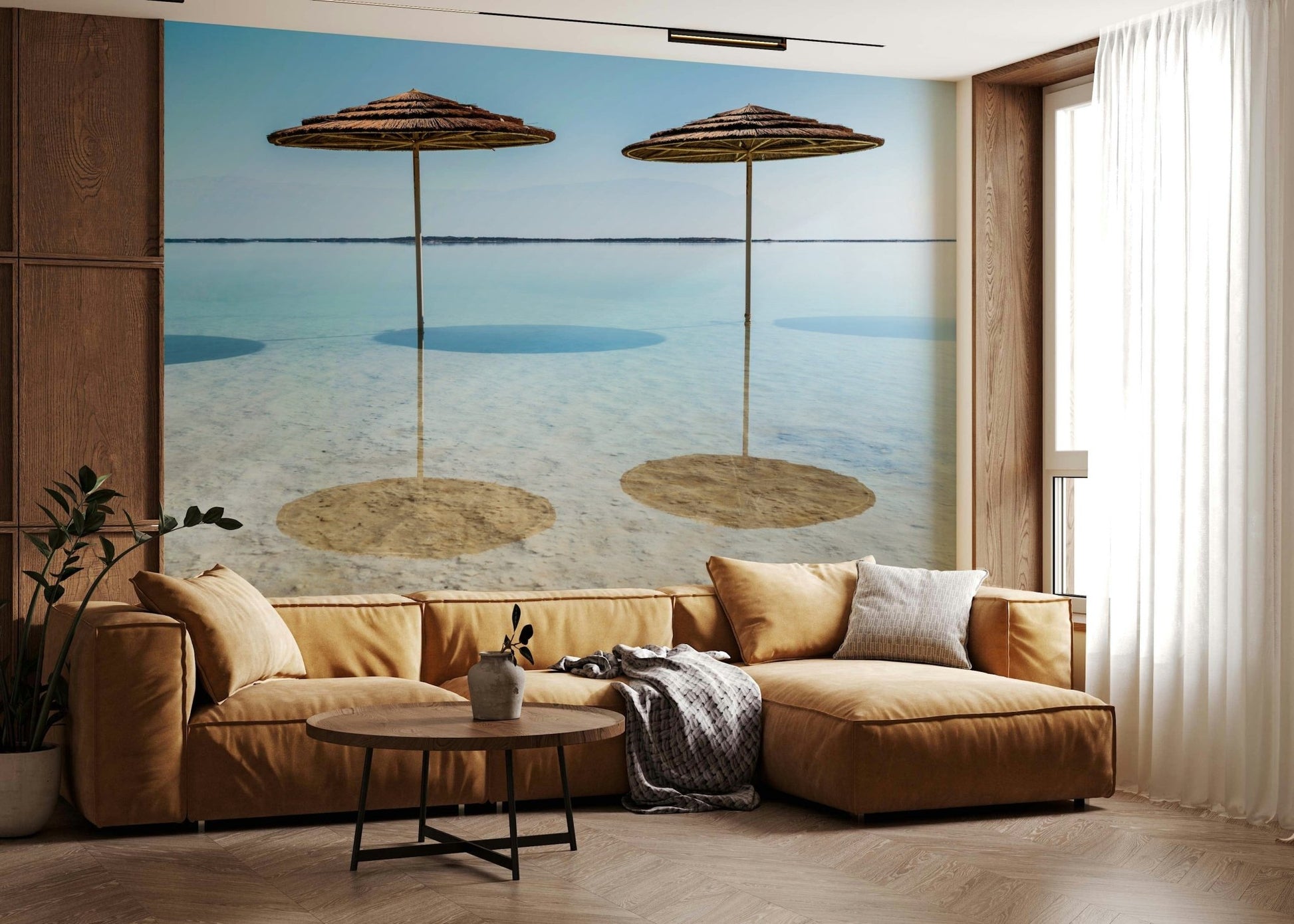 Shaded Beach Parasols wallpaper for walls perfect reflection sandy bottom