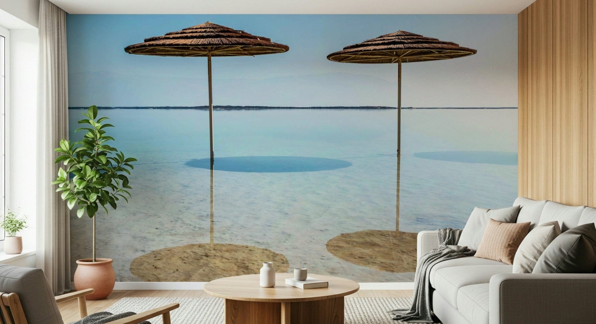 Coastal style Beach Parasols peel and stick wallpaper salty flat wall art