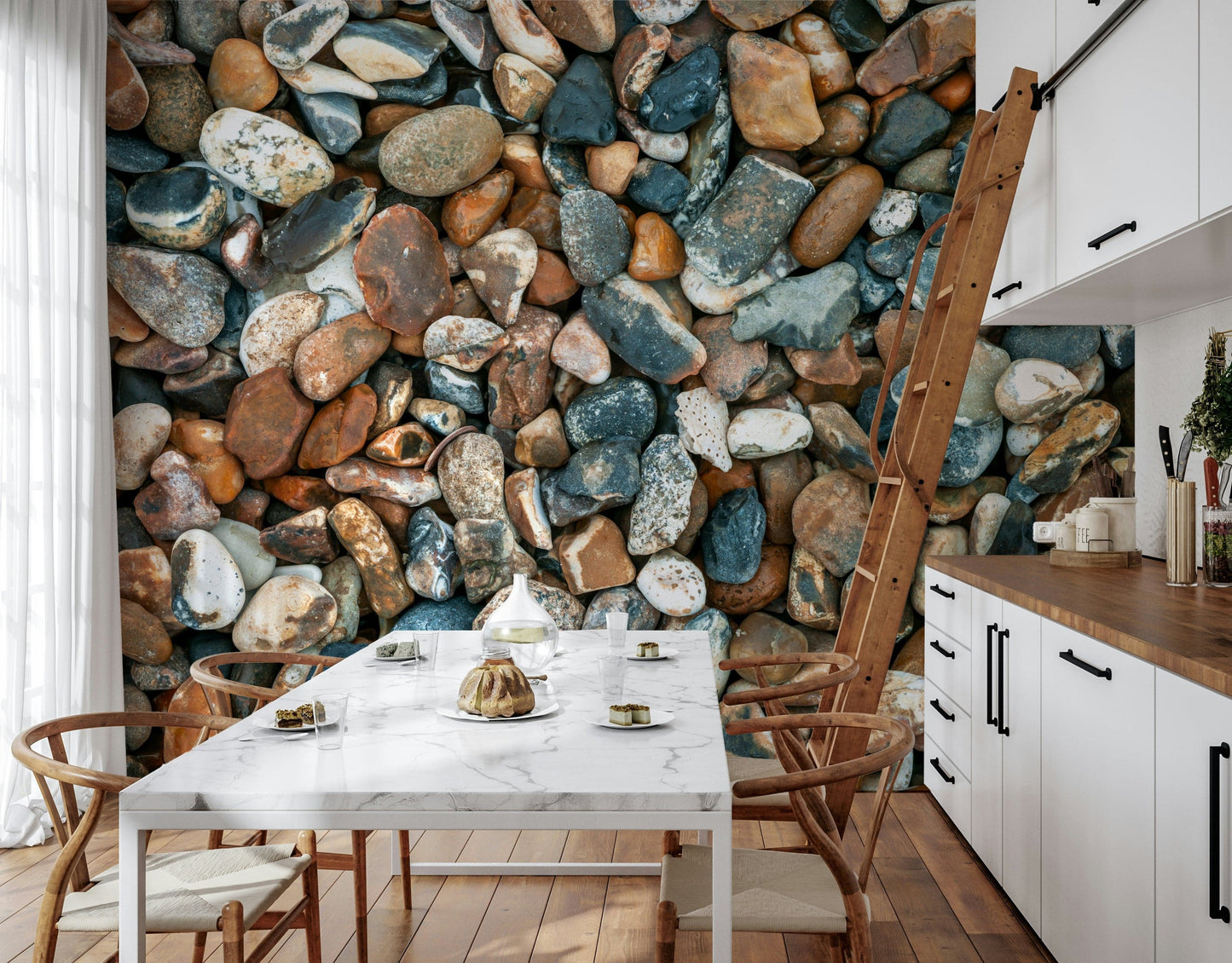 Earthy Beach Pebbles textured wallpaper for walls.