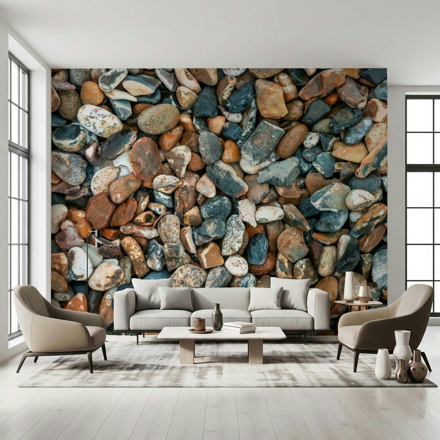 Authentic Beach Pebbles ground material mural.