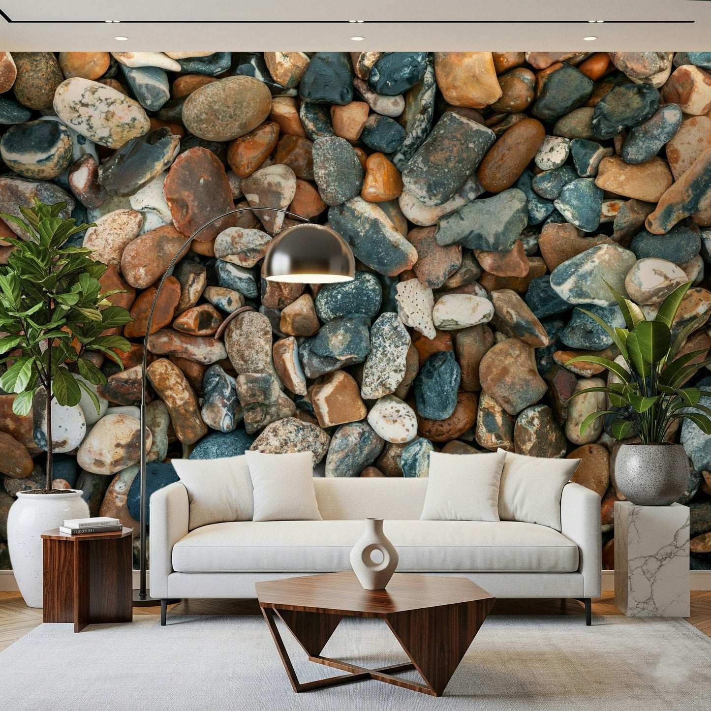 Smooth Beach Pebbles graphic print wallpaper.