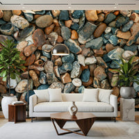 Smooth Beach Pebbles graphic print wallpaper.