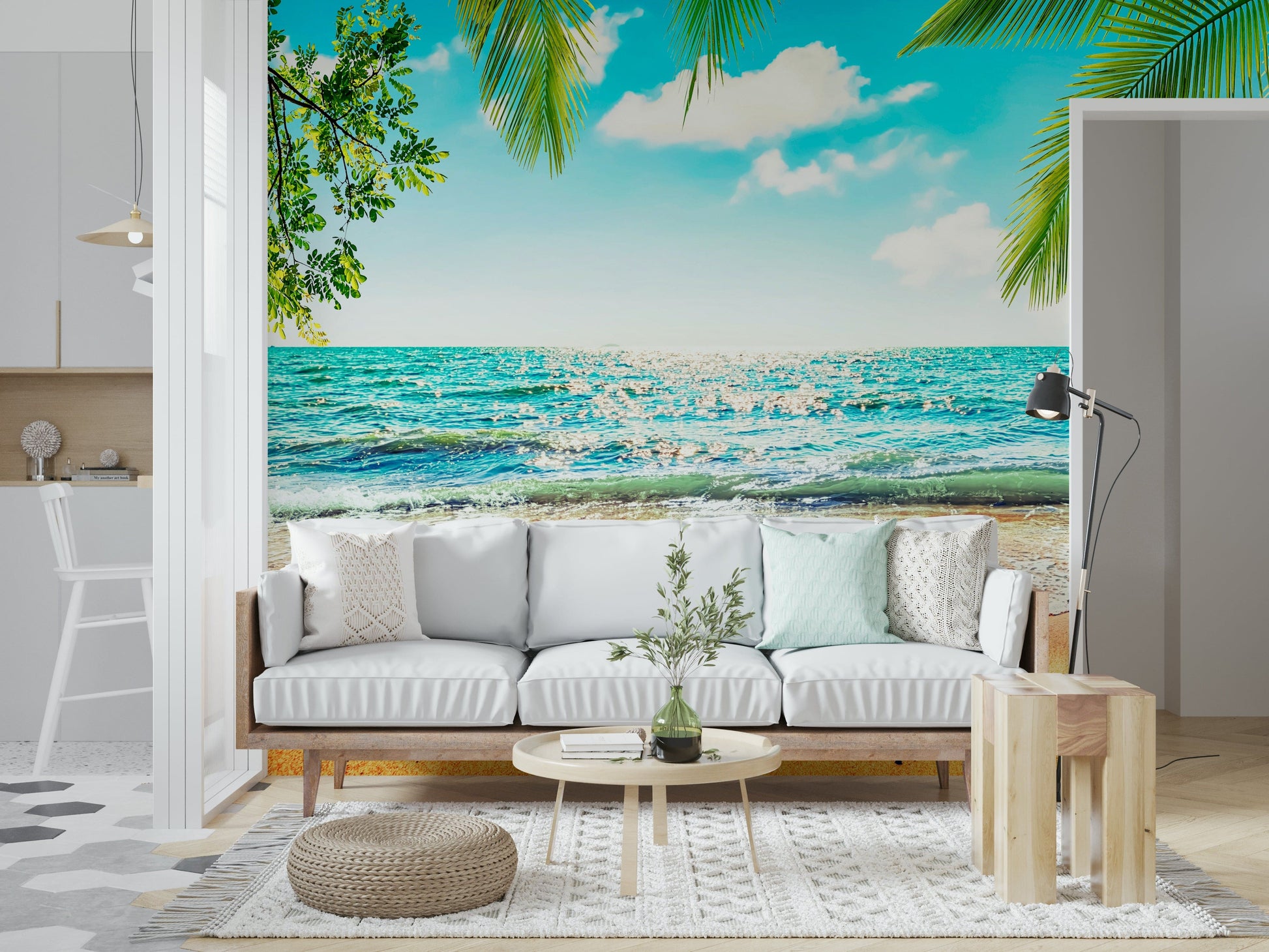 Coastal Beach Serenity wallpaper for walls lush green foliage