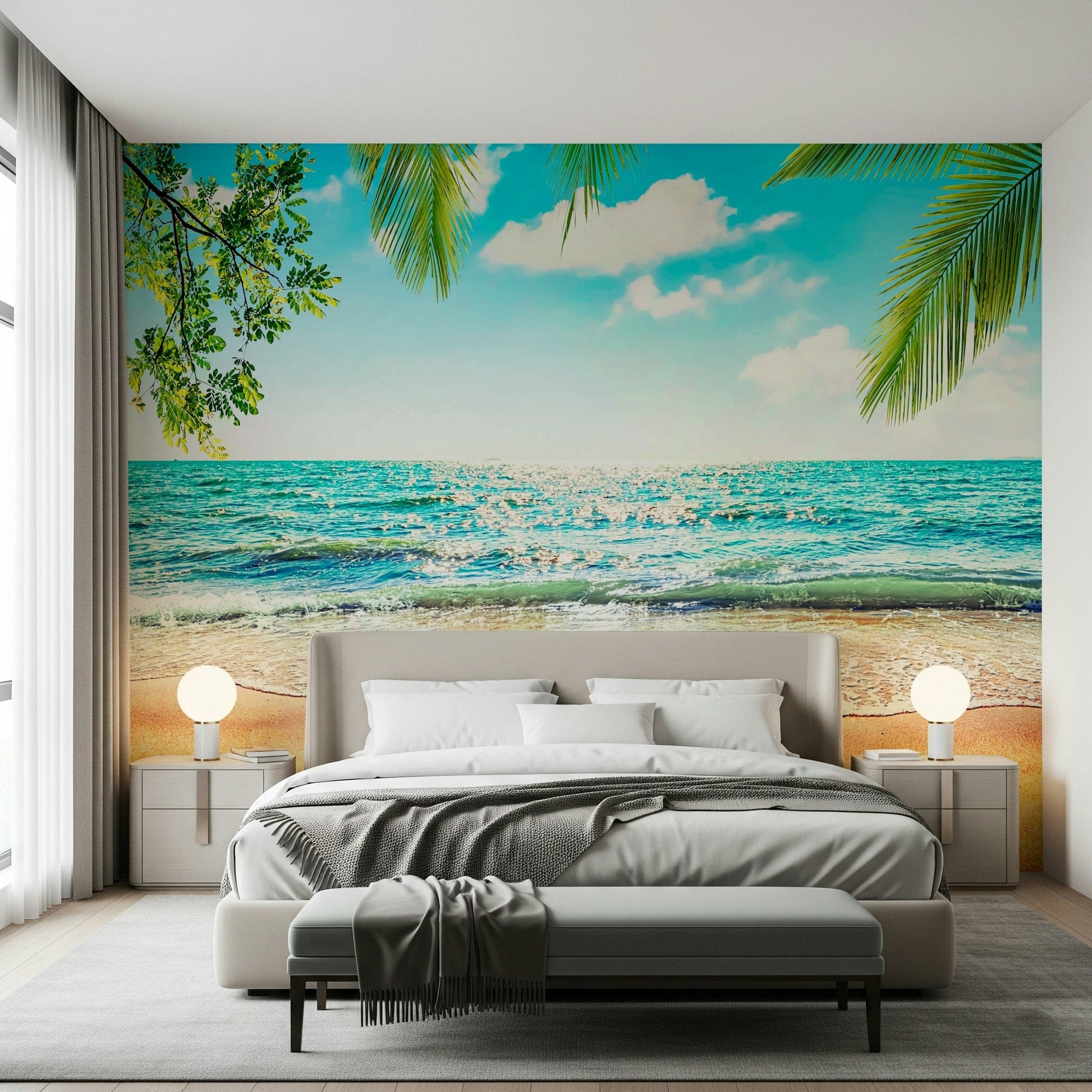 Tropical palm leaves Coastal Beach Serenity peel stick wallpaper