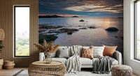 Dining room wall mural with shoreline at dusk, gentle color gradient, contemporary wall decor