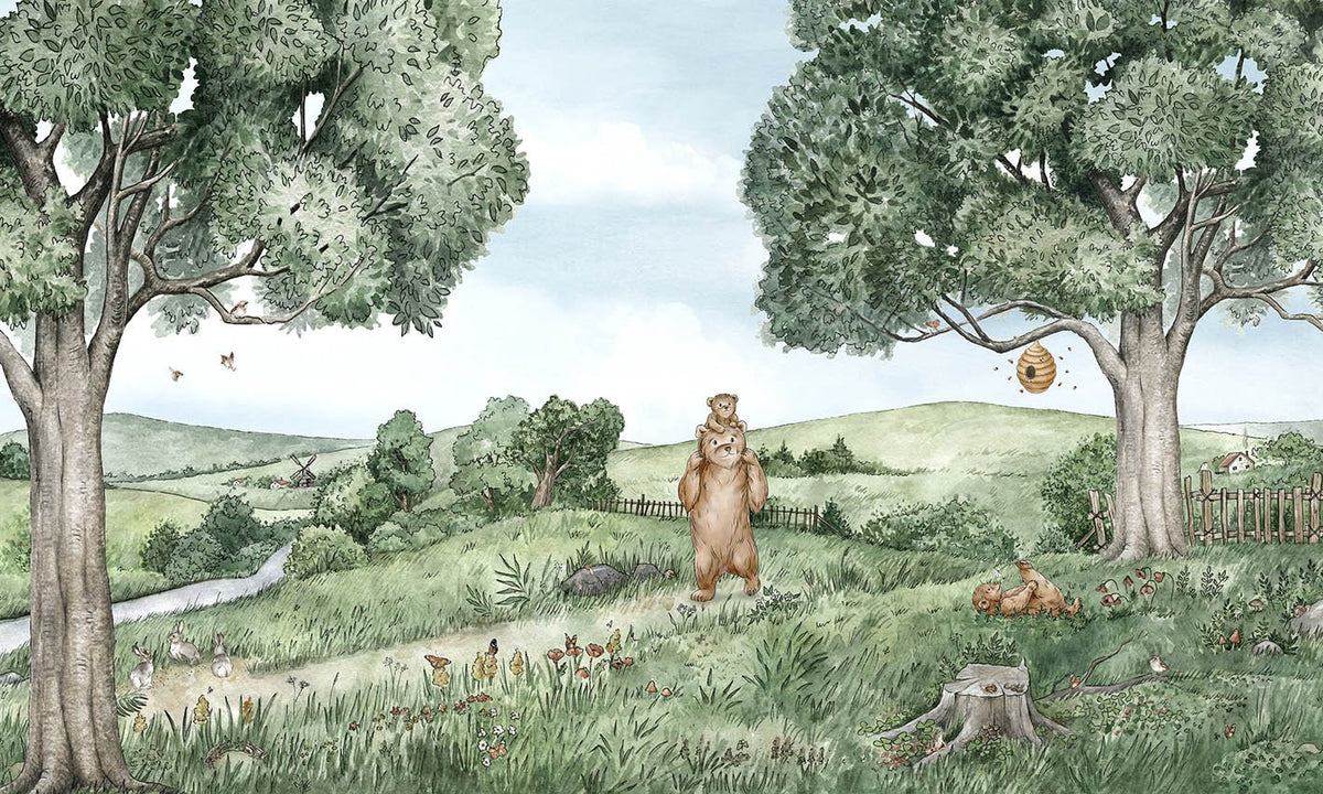 Bear and Bees Wallpaper Mural in your room
