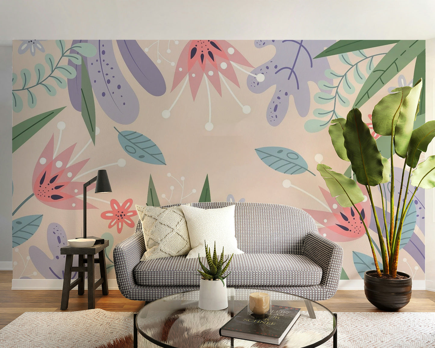 Modern Abstract Leaves Flowers Wallpaper Mural

