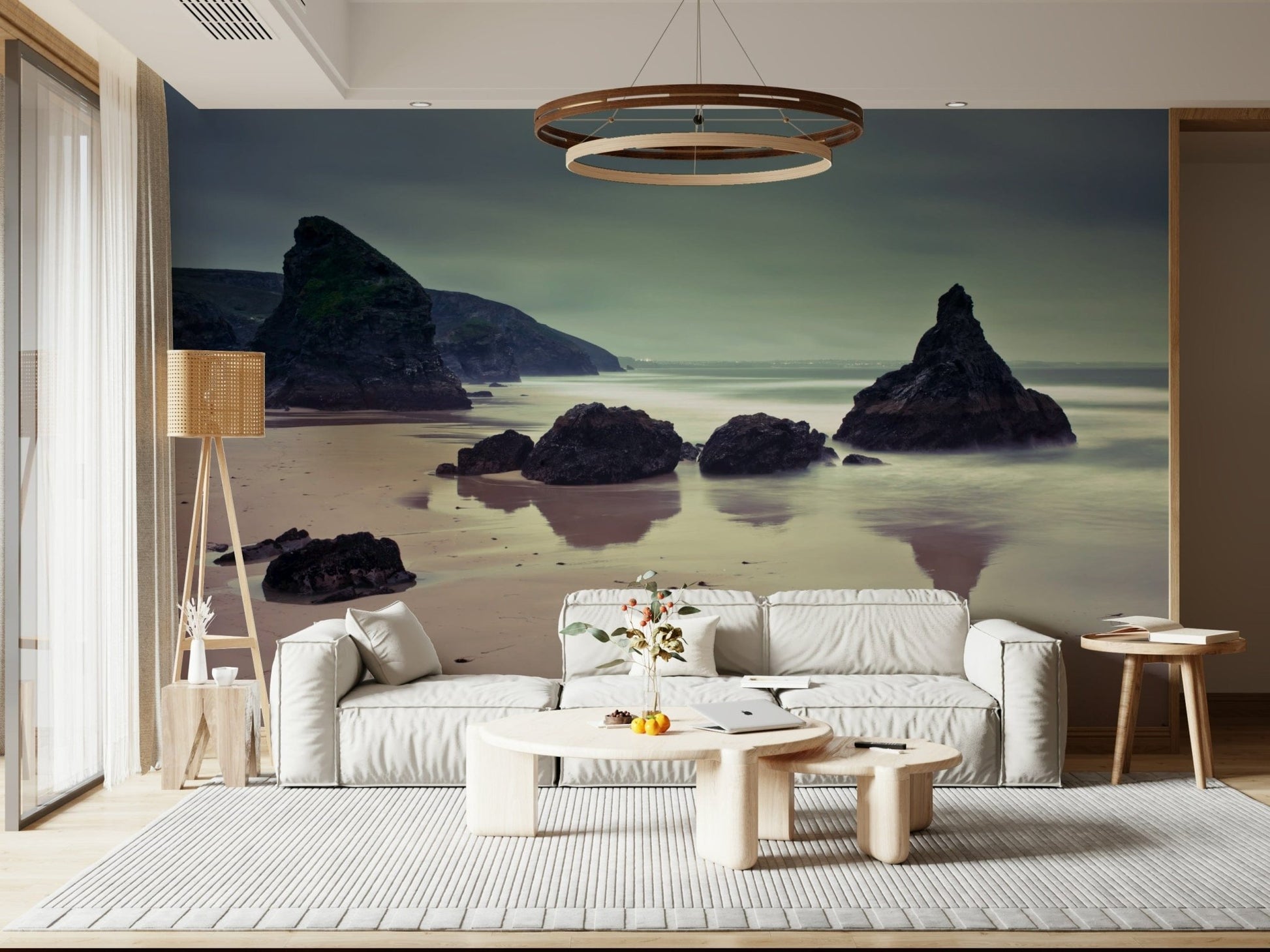 Coastal landscape with sea stacks in dining area