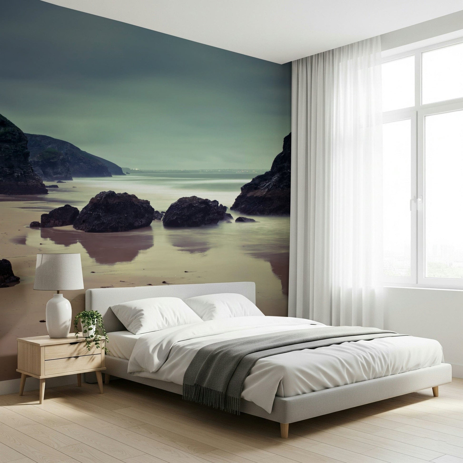 Coastal sea stack view on bedroom wall mural