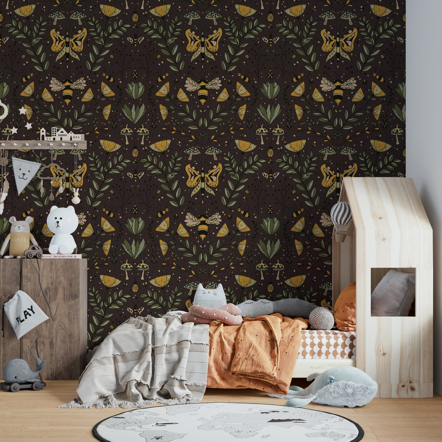 Wallpaper with a whimsical, hand-drawn design.

