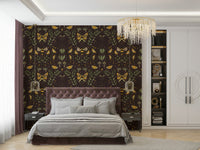 Bees Butterflies and Flowers Brown Wallpaper.

