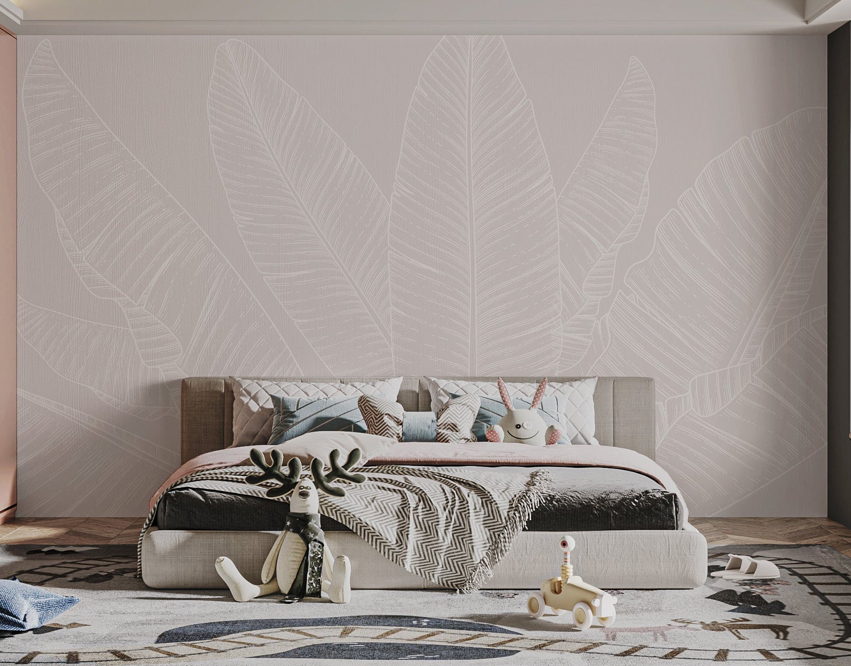 Minimalist beige wallpaper with leaf pattern