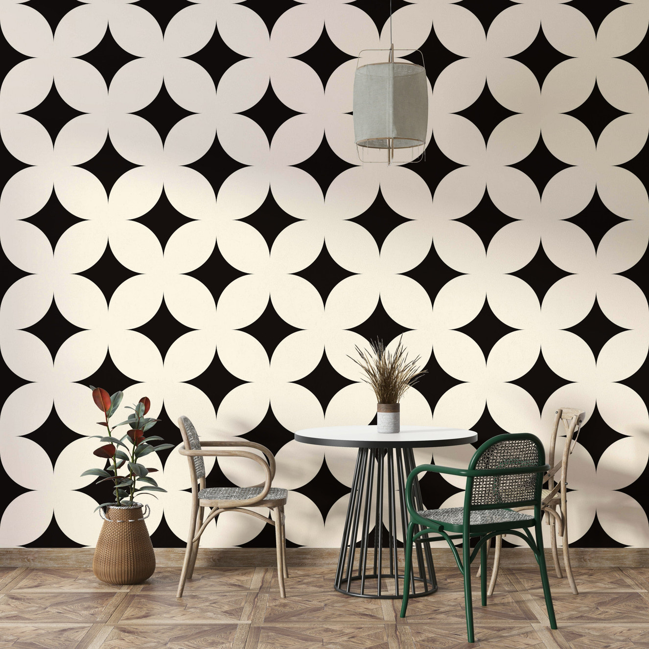 Elegant four-point star geometric wallpaper deco style.
