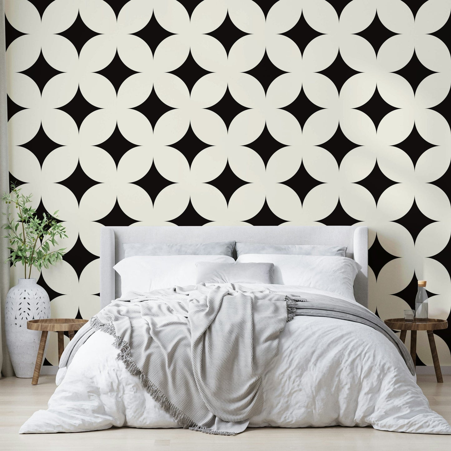 Geometric Stars Wallpaper on a living room wall

