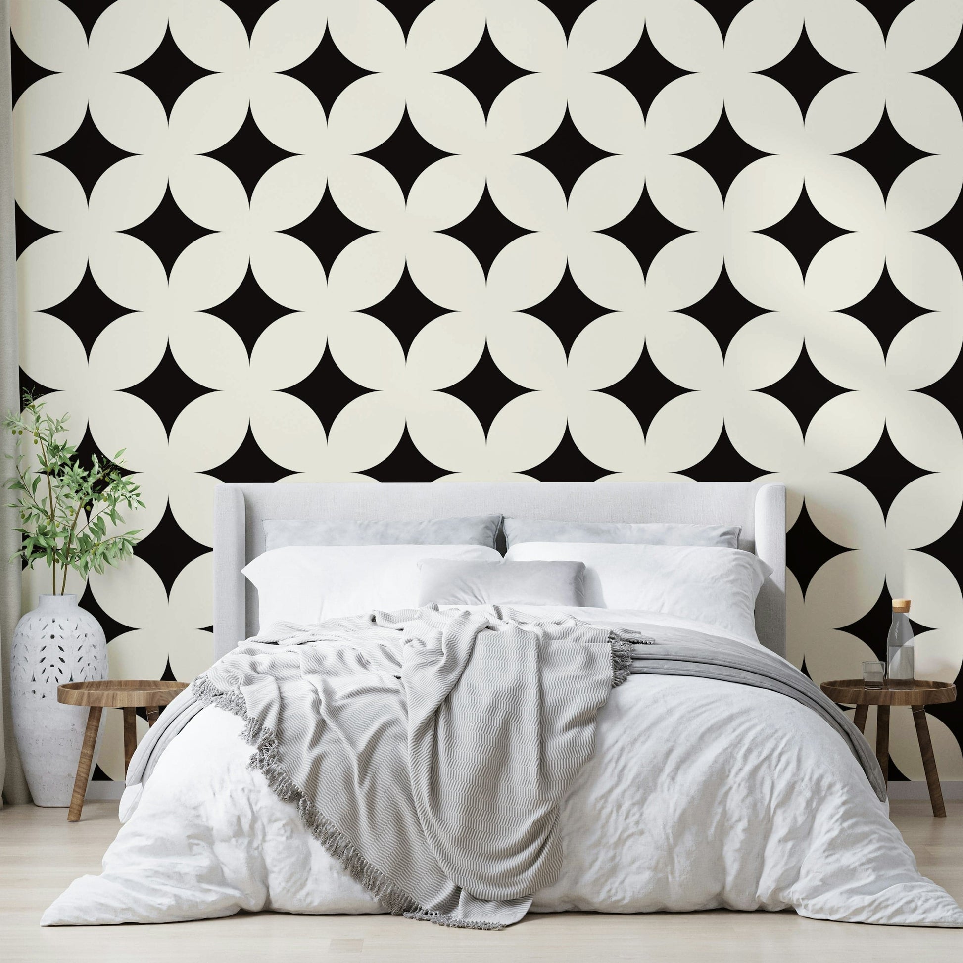 Geometric Stars Wallpaper on a living room wall

