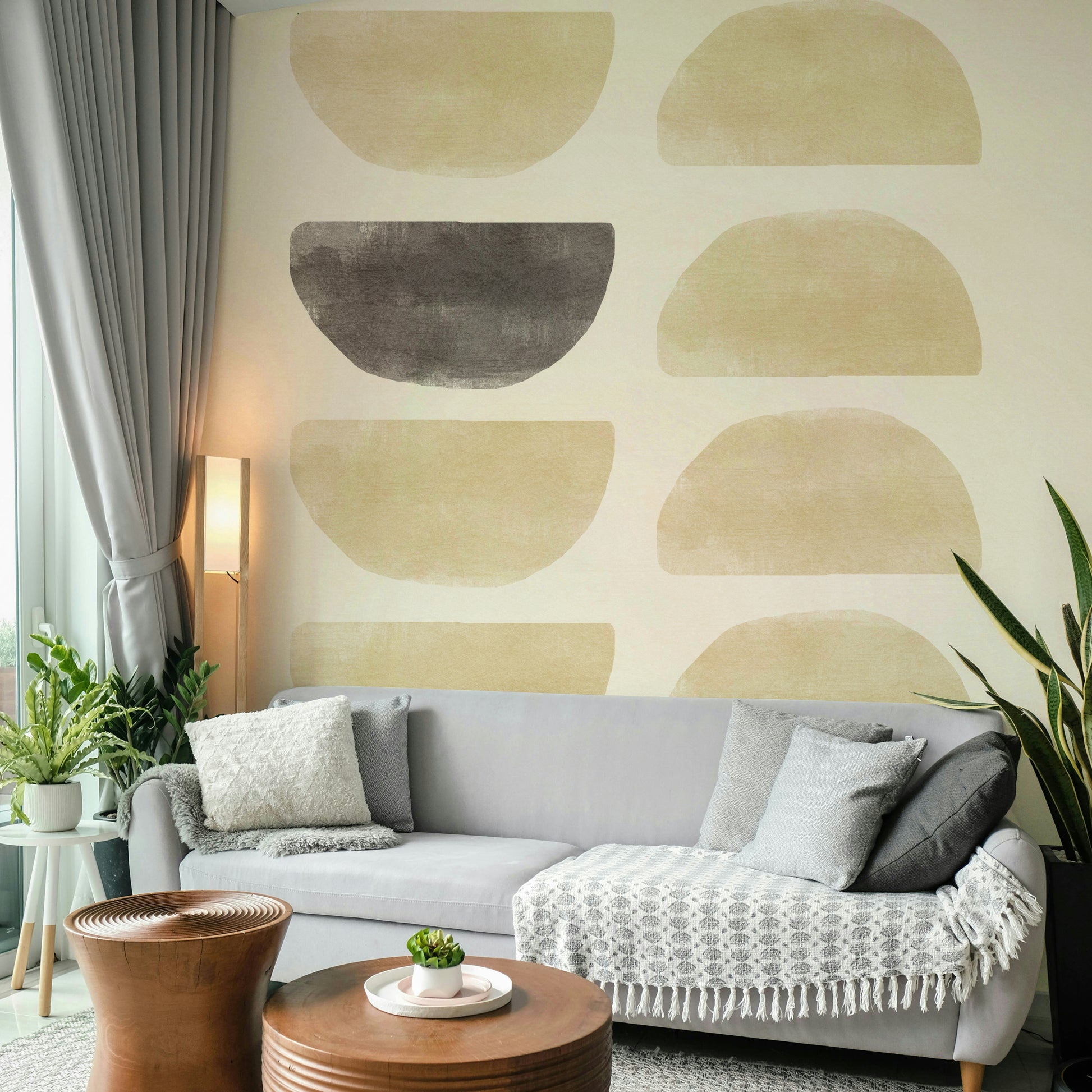 Neutral tone mural wallpaper design

