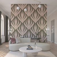 Desert Bloom Echo wallpaper showcasing symmetrical botanical designs with subtle geometric detailing.