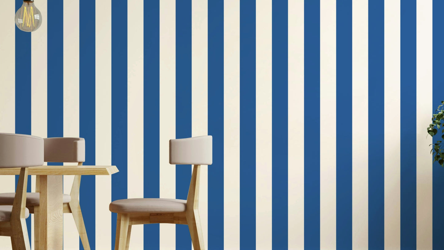 Maritime wallpaper with beige and blue stripes

