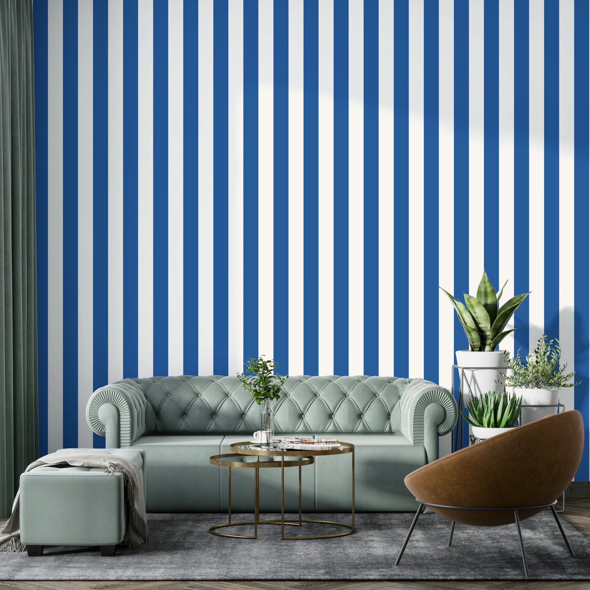 Seaside-themed wallpaper with classic stripe design

