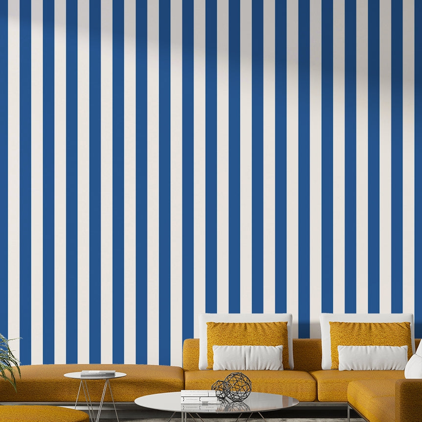 Nautical-inspired stripe wallpaper in modern tones

