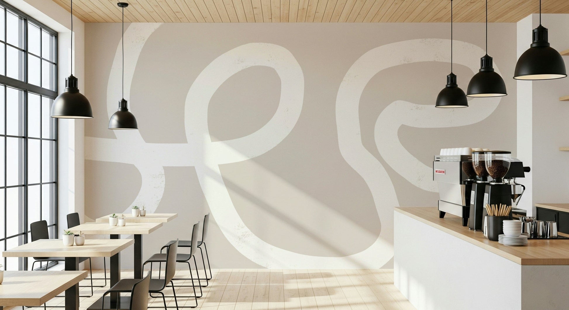 An artistic soft focus mural on minimalist wallpaper.