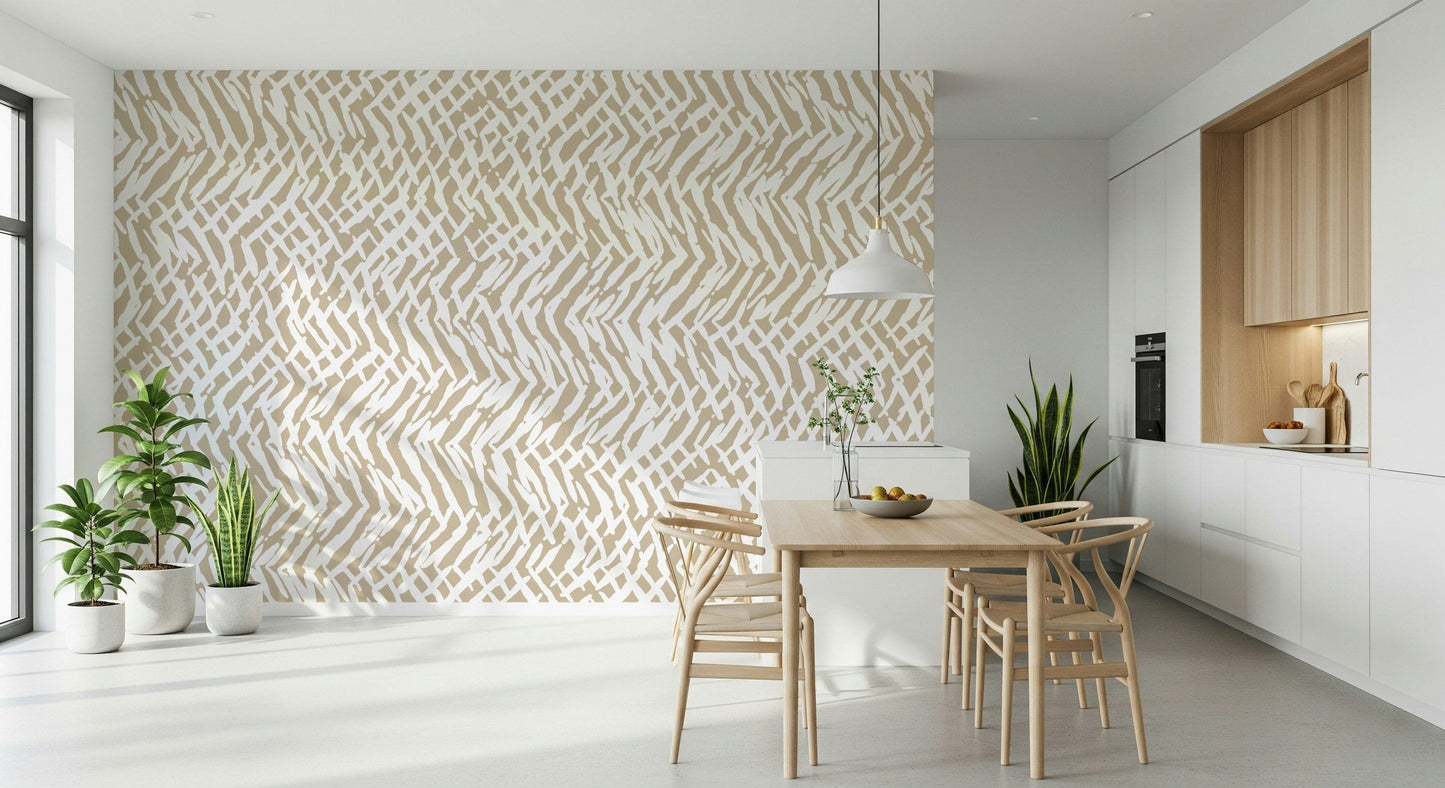A graceful subtle abstract wall mural in cool, natural tones.

