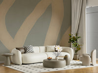 A peaceful modern abstract mural on decorative wallpaper.