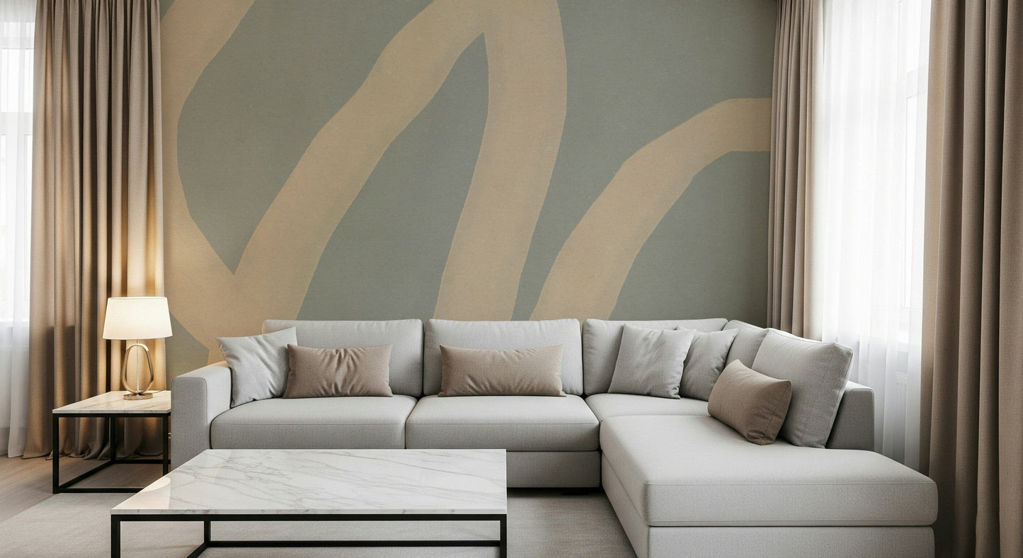 An artistic modern pattern mural on minimalist wallpaper.