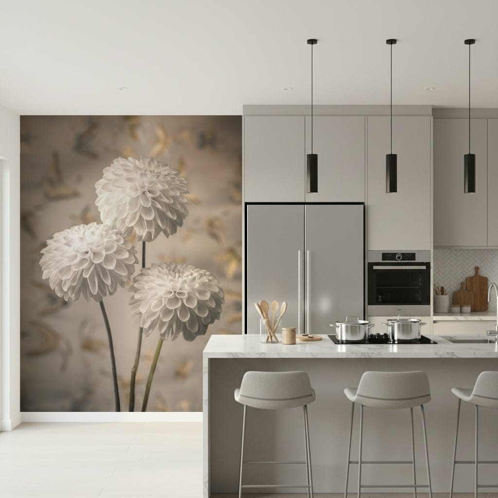 Sophisticated Beige Blooms peel and stick wallpaper for bedrooms.