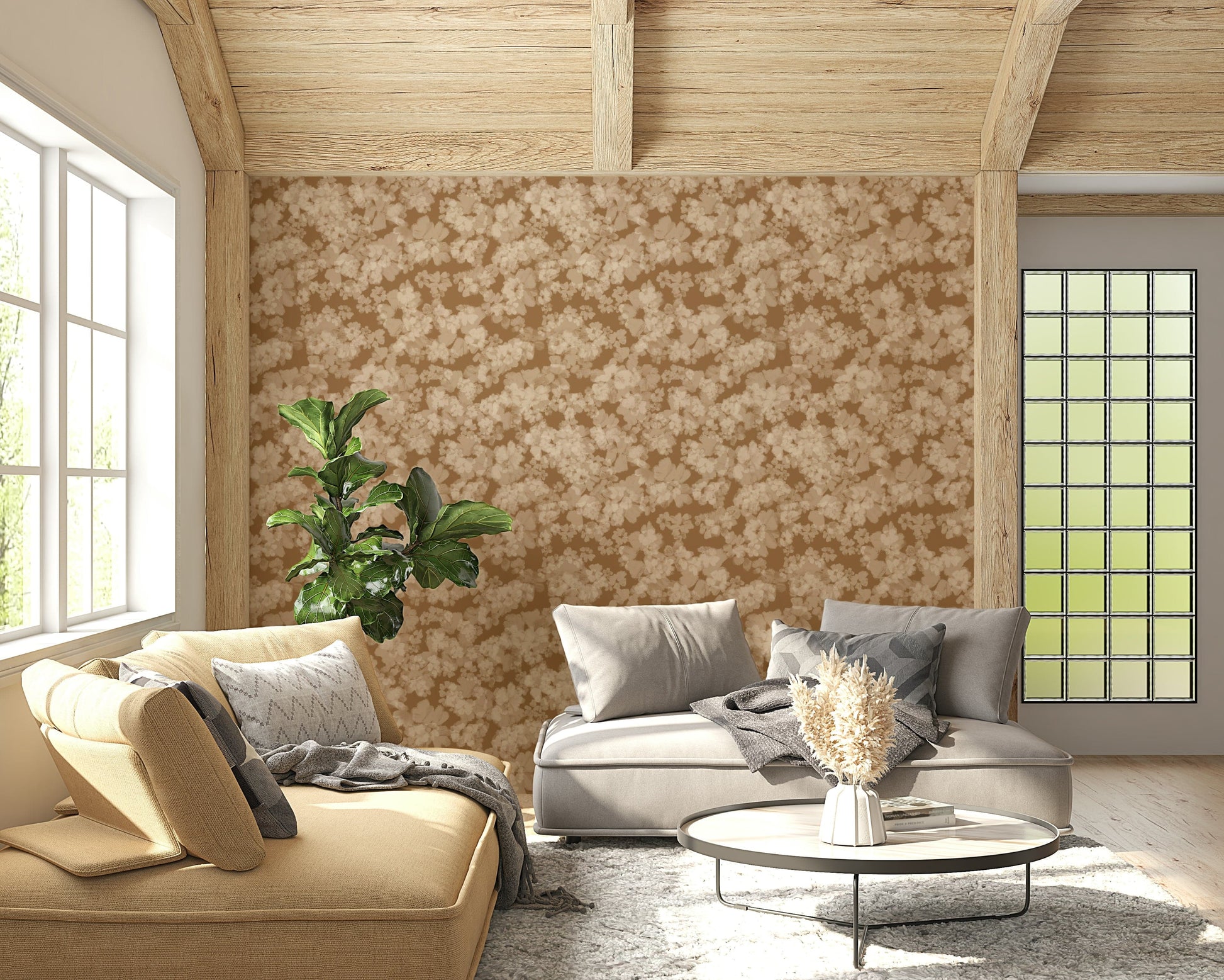 Ethereal brown blossom wallpaper for calming bedroom aesthetic, Neutral Floral Haze.