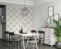 Floral Mirror Pattern Wallpaper – Sophisticated design of repeating floral elements in a chic symmetrical layout.