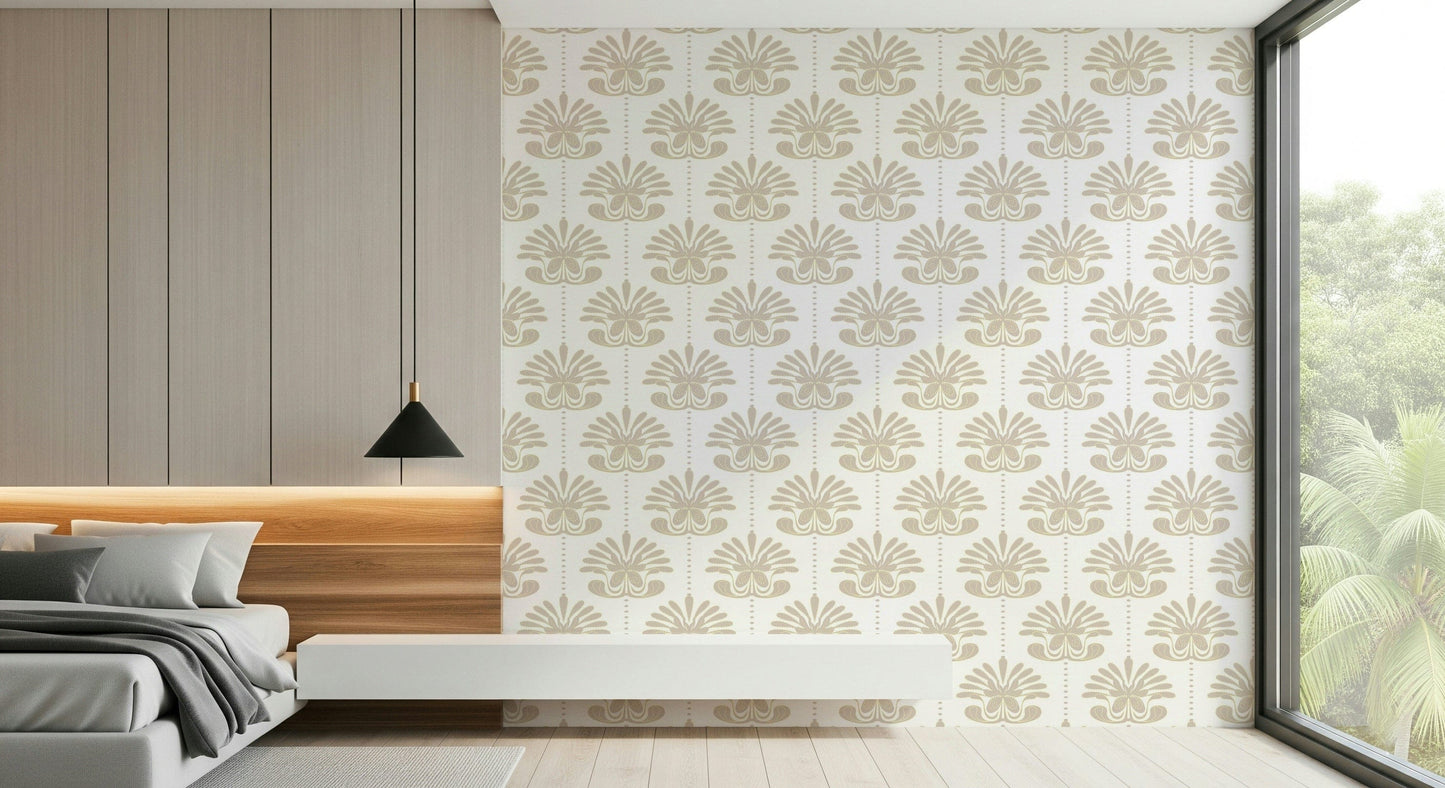 Chic Floral Symmetry Wallpaper – Elegant wallpaper featuring perfectly balanced floral patterns in a symmetrical layout.