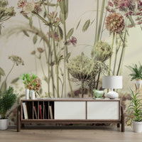 A contemplative floral pattern wallpaper mural for a feature wall.

