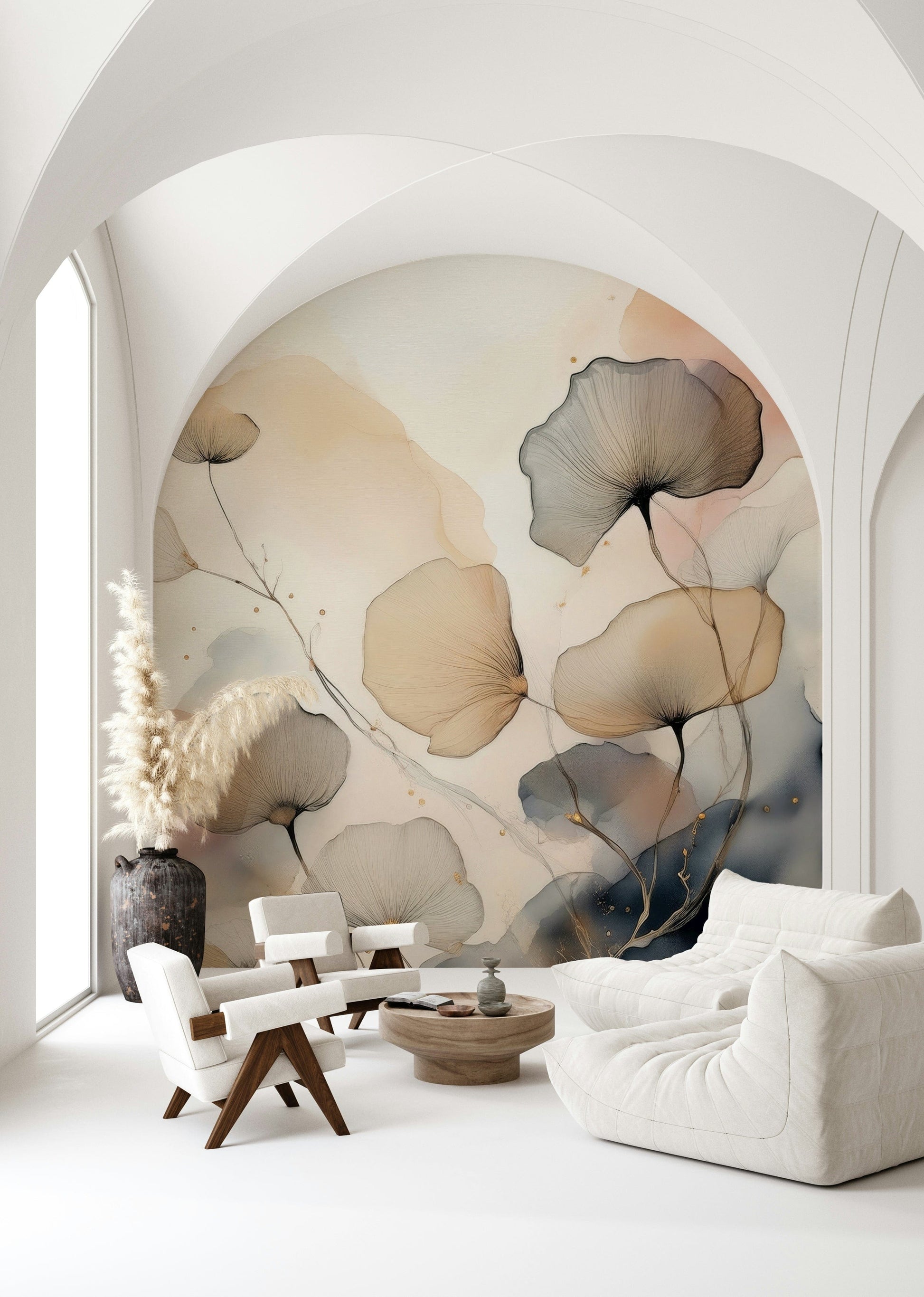 Ethereal Garden Tones mural with delicate floral details and a dreamy, painterly background.