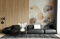 Elegant mural capturing the harmony of garden blooms in soft, muted tones.