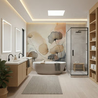 Wall mural with watercolor-style flowers in ethereal garden colors for modern, soothing spaces.