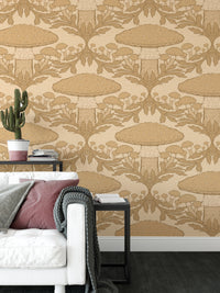 Artistic heritage mushroom wallpaper in beige for unique wall accents.