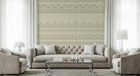 High-definition wall mural with intricate textile patterns in beige.